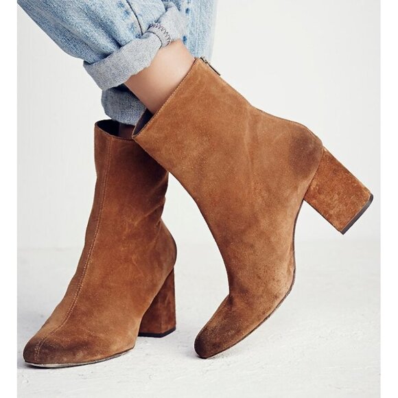 Free People FP Cecile Suede Leather Ankle Boots Booties Brown Size 41 11 - Picture 1 of 10